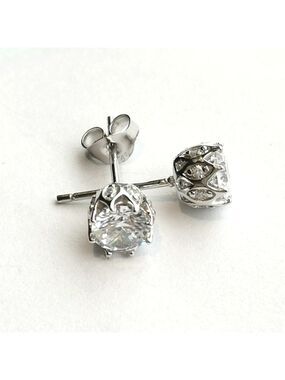 NEW, sterling silver cz cathedral set stud earrings
